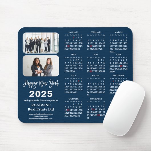 2025 Kalender Business 2 Foto Modern Blauw Eenvoud Muismat (Met muis)