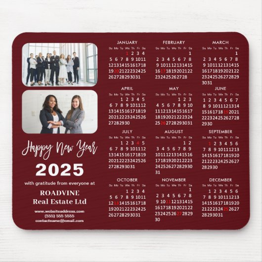 2025 Kalender Business 2 Foto Modern Rood Eenvoudi Muismat (Voorkant)