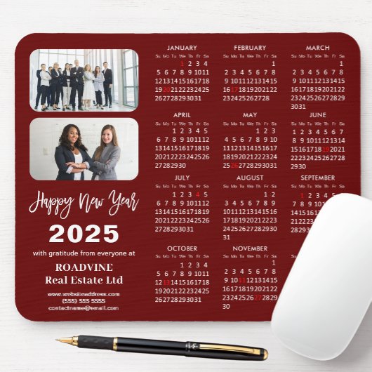 2025 Kalender Business 2 Foto Modern Rood Eenvoudi Muismat