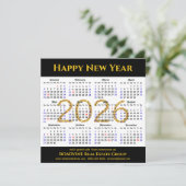 2025 Kalender Business Gold Glitter Modern Zwart Feestdagenkaart (Staand voorkant)