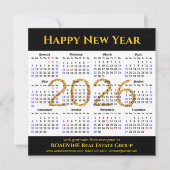 2025 Kalender Business Gold Glitter Modern Zwart Feestdagenkaart (Voorkant)