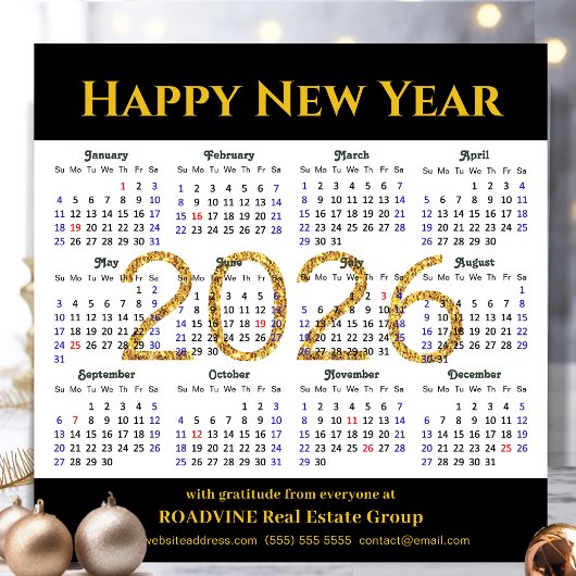 2025 Kalender Business Gold Glitter Modern Zwart Feestdagenkaart