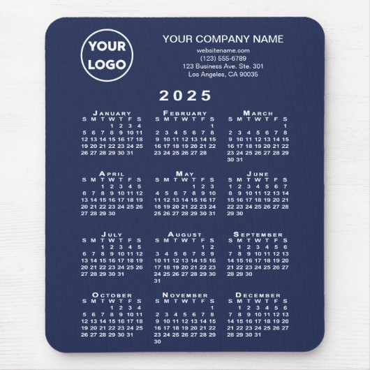 2025 Kalender Business Logo en tekst op Navy Blue Muismat (Voorkant)