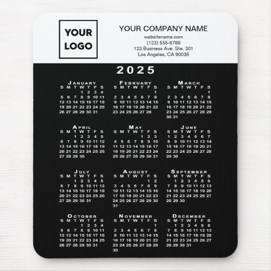 2025 Kalender Business Logo en Tekst Zwart Wit Muismat (Voorkant)