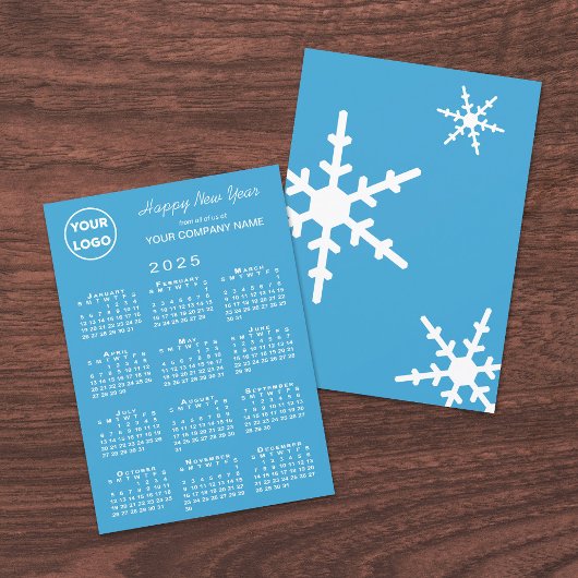 2025 Kalender Business Logo Light Blue Snowflake Feestdagenkaart