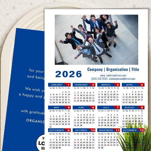 2025 Kalender Business Logo Minimalist Blauw Rood Feestdagenkaart