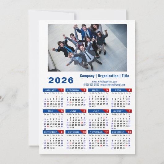 2025 Kalender Business Logo Minimalist Blauw Rood Feestdagenkaart (Voorkant)