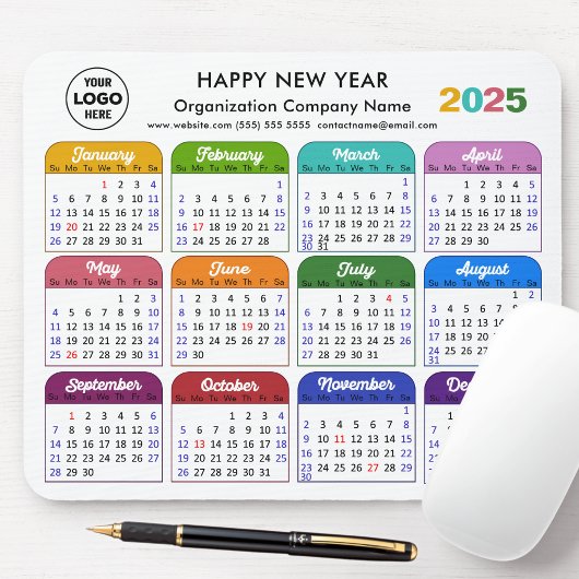 2025 Kalender Business Logo Minimalist Kleurrijk Muismat