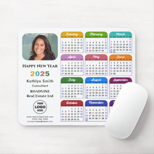2025 Kalender Business Logo Minimalist Kleurrijk Muismat (Met muis)