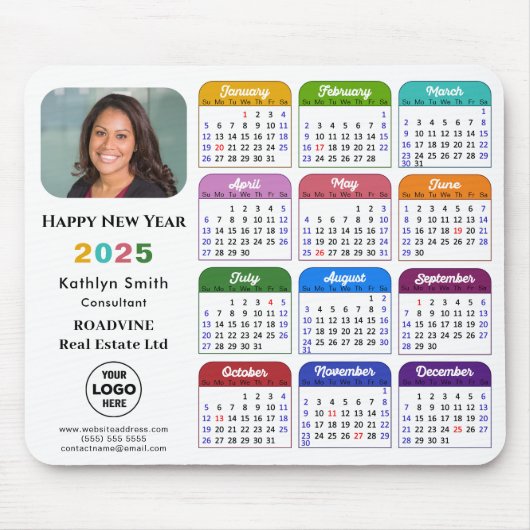 2025 Kalender Business Logo Minimalist Kleurrijk Muismat (Voorkant)