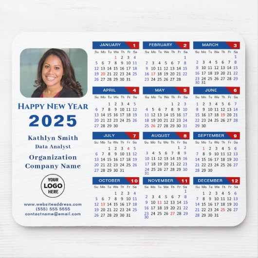 2025 Kalender Business Logo Modern Blauw Rood Eenv Muismat (Voorkant)