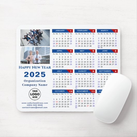 2025 Kalender Business Logo Modern Blauw Rood Eenv Muismat (Met muis)