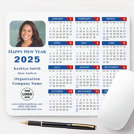 2025 Kalender Business Logo Modern Blauw Rood Eenv Muismat