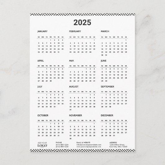 2025 Kalender Business Logo Modern Minimalist Briefkaart (Voorkant)
