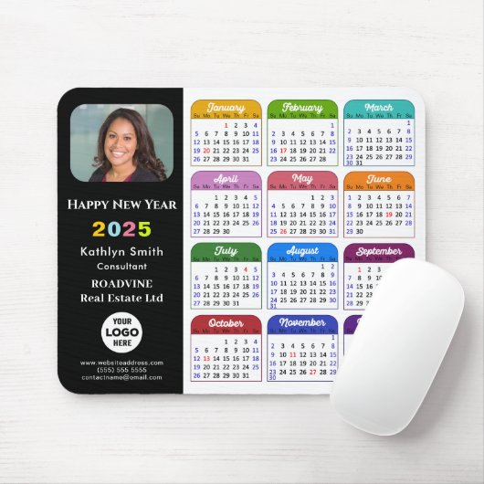 2025 Kalender Business Logo Modern Zwart Kleurrijk Muismat (Met muis)