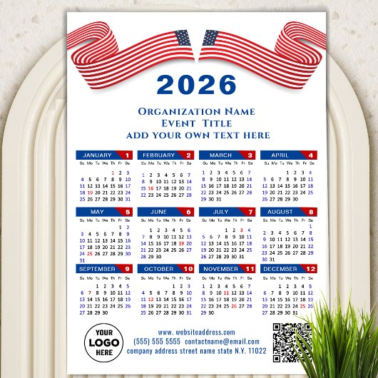 2025 Kalender Business Logo QR code Blauw Magnetis