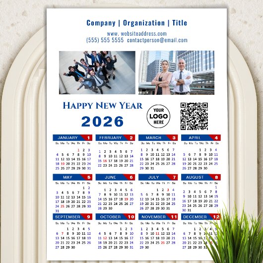 2025 Kalender Business Logo QR code Blauw Magnetis