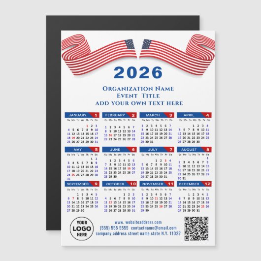 2025 Kalender Business Logo QR code Blauw Magnetis (Voorkant / Achterkant)