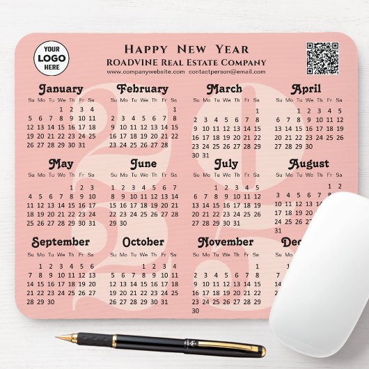 2025 Kalender Business Logo QR code Blush Pink Muismat