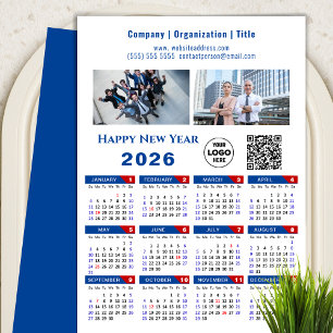 2025 Kalender Business Logo QR Code Eenvoudig Blau Feestdagenkaart