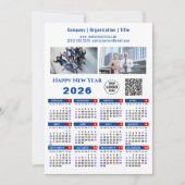2025 Kalender Business Logo QR Code Eenvoudig Blau Feestdagenkaart (Voorkant)