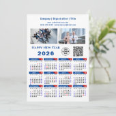 2025 Kalender Business Logo QR Code Eenvoudig Blau Feestdagenkaart (Staand voorkant)