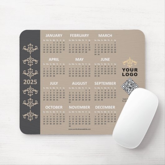 2025 Kalender Business Logo QR Code Latte Barok Muismat (Met muis)