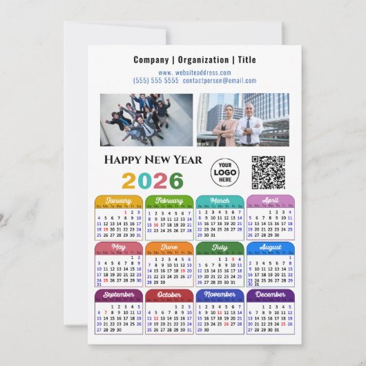 2025 Kalender Business Logo QR code Modern Kleur Feestdagenkaart (Voorkant)