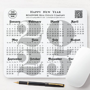 2025 Kalender Business Logo QR code Modern Zwart Muismat
