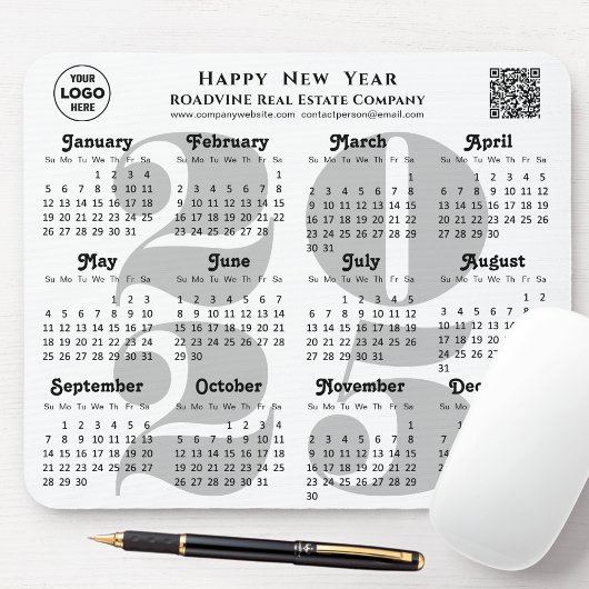 2025 Kalender Business Logo QR code Modern Zwart Muismat