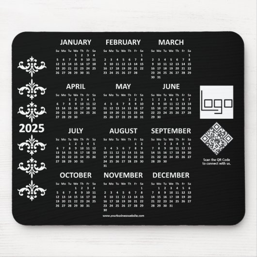 2025 Kalender Business Logo QR Code Zwart Barok Muismat (Voorkant)