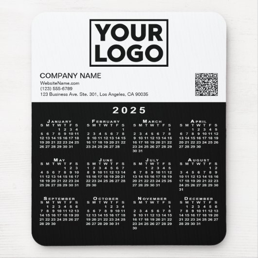 2025 Kalender Business Logo QR Code Zwart Wit Muismat (Voorkant)