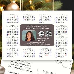 2025 Kalender Business Logo QR Modern Zwart Eenvou Feestdagenkaart