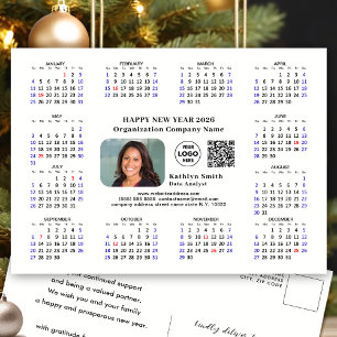 2025 Kalender Business Logo QR Modern Zwart Eenvou Feestdagenkaart