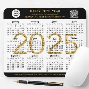2025 Kalender Business Logo QR Modern Zwart Eenvou Muismat