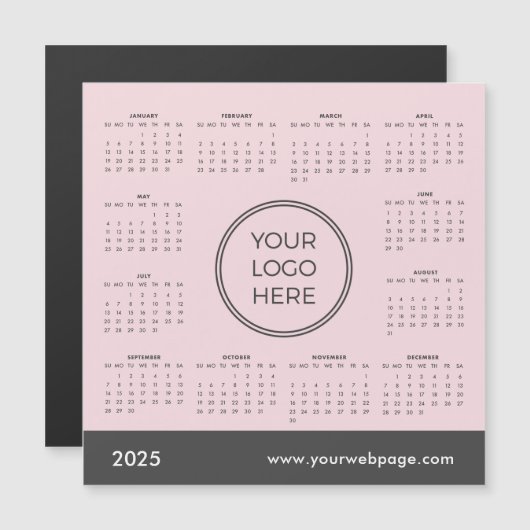 2025 Kalender Business Logo Roze Magnetische Kaart (Voorkant / Achterkant)