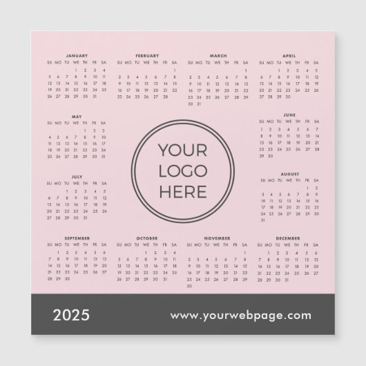 2025 Kalender Business Logo Roze Magnetische Kaart (Voorkant)