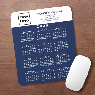 2025 Kalender Business Logo Tekst Navy Blauw Wit Muismat