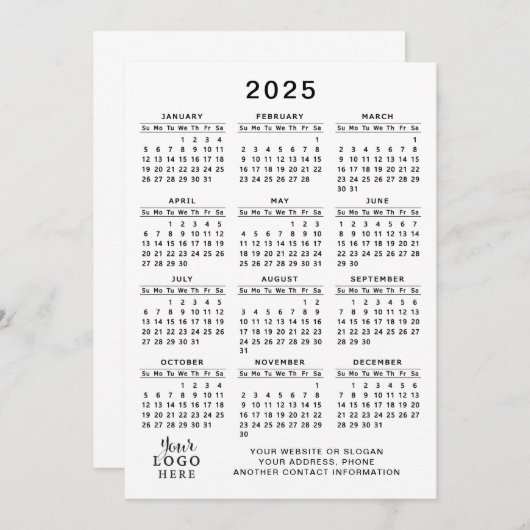 2025 Kalender Business Logo Wit Zwart Minimaal Programmakaart (Voorkant / Achterkant)