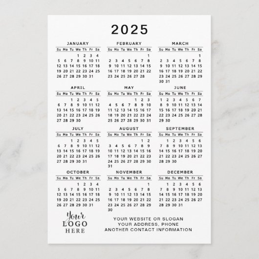 2025 Kalender Business Logo Wit Zwart Minimaal Programmakaart (Voorkant)