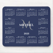 2025 Kalender Chic Monogram Naam op Navy Blue Muismat (Voorkant)