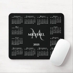 2025 Kalender Chic Monogram Naam op Zwart Muismat