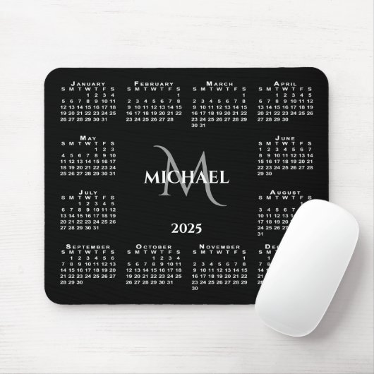 2025 Kalender Chic Monogram Naam op Zwart Muismat (Met muis)