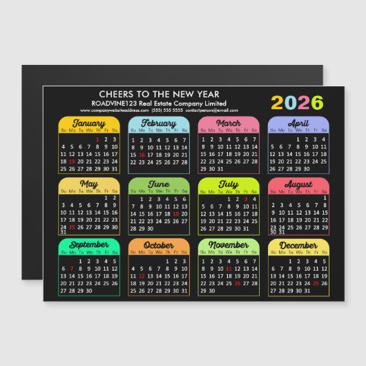 2025 Kalender Corporate Moderne Zwarte Magnetische (Voorkant / Achterkant)