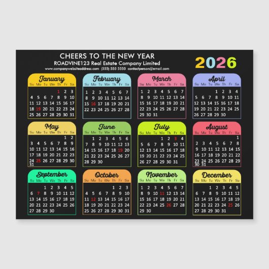 2025 Kalender Corporate Moderne Zwarte Magnetische (Voorkant)