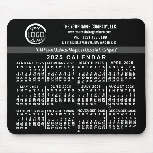 2025 Kalender Custom Business Logo Naam Easy Black Muismat (Voorkant)