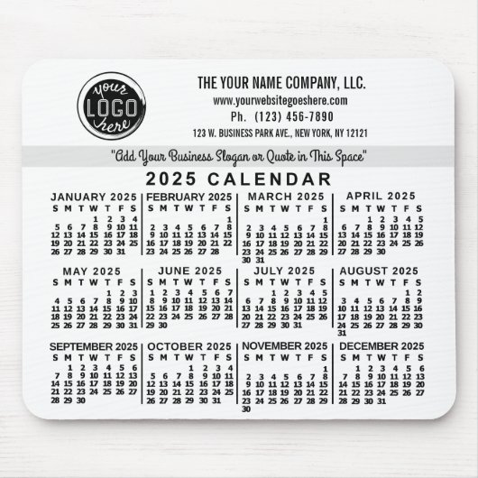 2025 Kalender Custom Business Logo Naam Easy White Muismat (Voorkant)