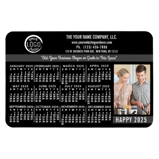 2025 Kalender Custom Business Logo Naam Foto BLK Magneet (Horizontaal)