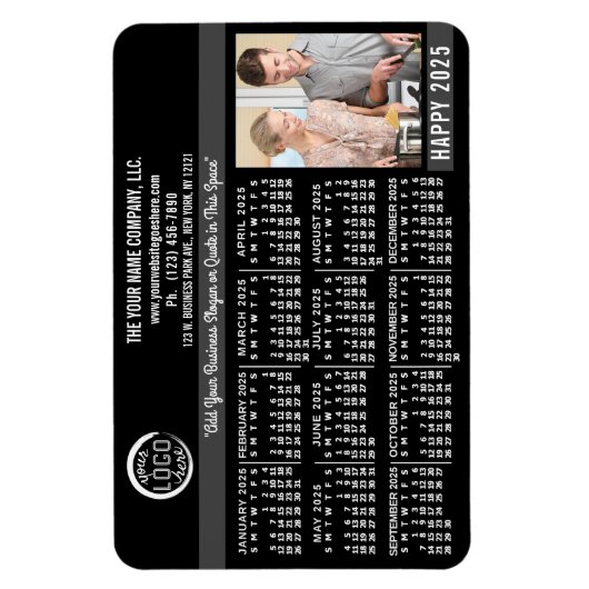 2025 Kalender Custom Business Logo Naam Foto BLK Magneet (Verticaal)