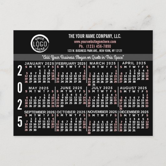 2025 Kalender Custom Business Logo Naam Zwart Easy Briefkaart (Voorkant)